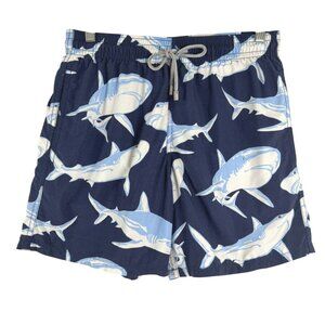 Vilebrequin Swim Trunks Shorts Mens Medium Shark Print Blue Beach SW-2095
